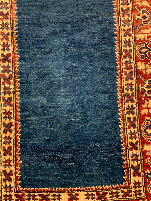 Hand-Knotted Vegetable Dye Kazak Rug from Pakistan, size 3" x 5"
