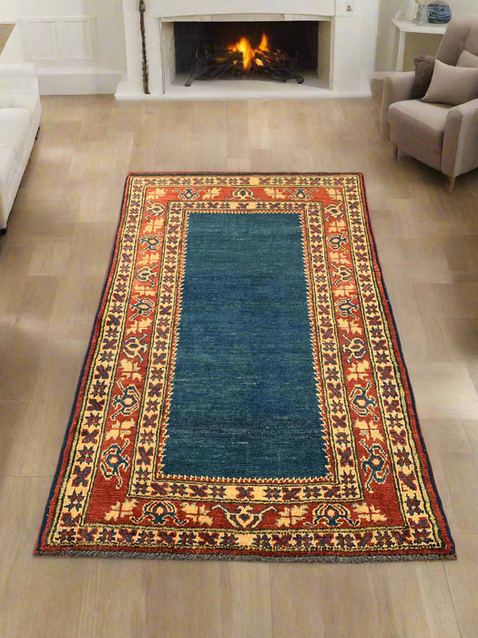 Hand-Knotted Vegetable Dye Kazak Rug from Pakistan, size 3" x 5"