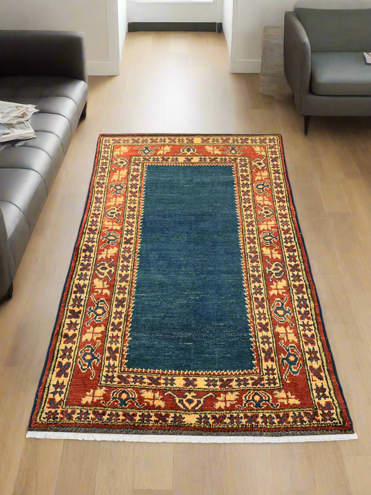 Hand-Knotted Vegetable Dye Kazak Rug from Pakistan, size 3" x 5"