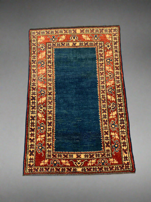 Hand-Knotted Vegetable Dye Kazak Rug from Pakistan, size 3" x 5"