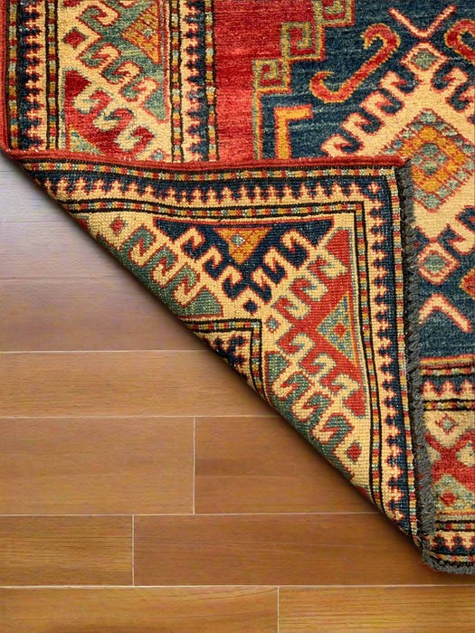 Hand-Knotted Vegetable Dye Kazak Rug from Pakistan, size 3' 4" x 5"