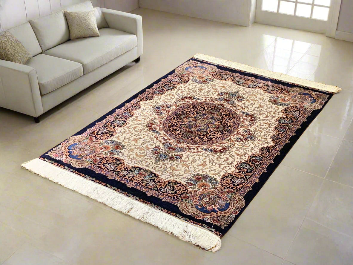 Exquisite 100% Silk Persian Design Rug – Elegant and Luxurious, size 3 ...