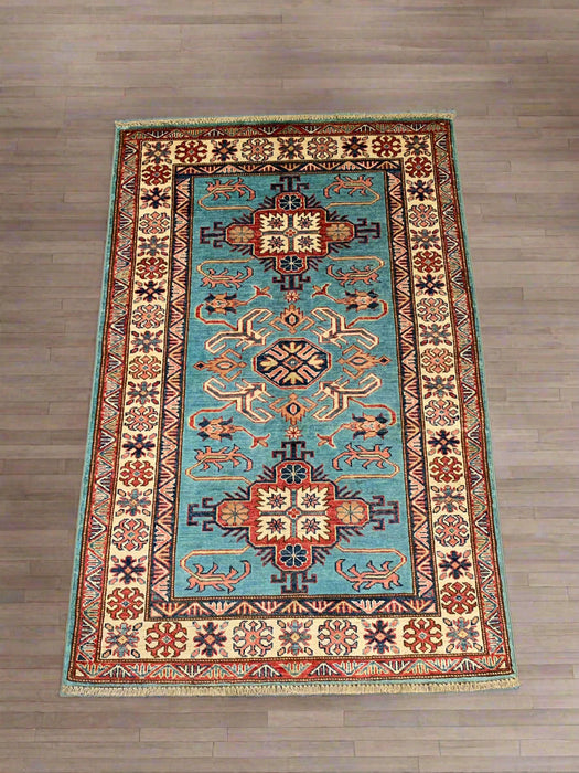 Hand-Knotted Vegetable Dye Kazak Rug from Pakistan, size 3' 4" x 5"