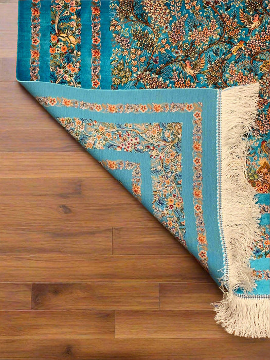 Exquisite 100% Silk Persian Design Rug – Elegant and Luxurious, size 3" x 5" (H)