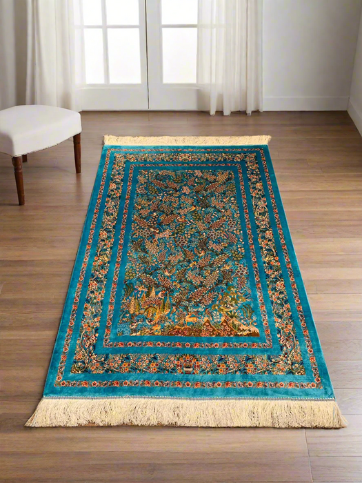 Exquisite 100% Silk Persian Design Rug – Elegant and Luxurious, size 3" x 5" (H)