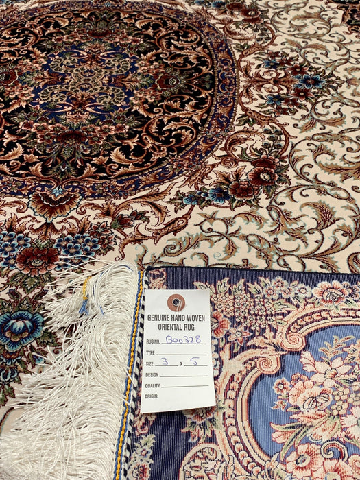 Exquisite 100% Silk Persian Design Rug – Elegant and Luxurious, size 3" x 5" (H)