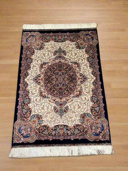 Exquisite 100% Silk Persian Design Rug – Elegant and Luxurious, size 3" x 5" (H)