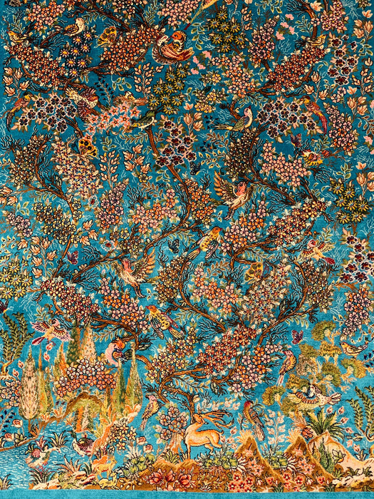 Exquisite 100% Silk Persian Design Rug – Elegant and Luxurious, size 3" x 5" (H)