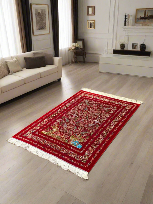 Exquisite 100% Silk Persian Design Rug – Elegant and Luxurious, size 3" x 5" (H)