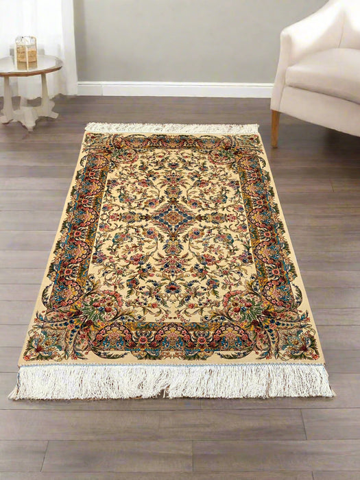 Exquisite 100% Silk Persian Design Rug – Elegant and Luxurious, size 3" x 5" (H)
