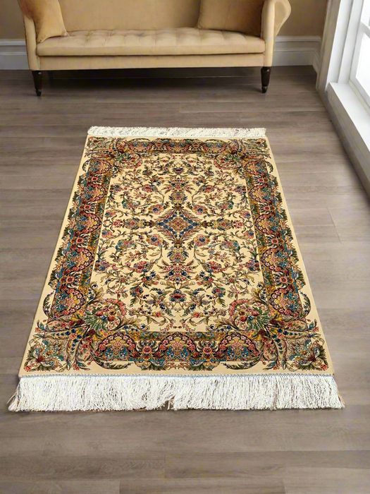 Exquisite 100% Silk Persian Design Rug – Elegant and Luxurious, size 3" x 5" (H)