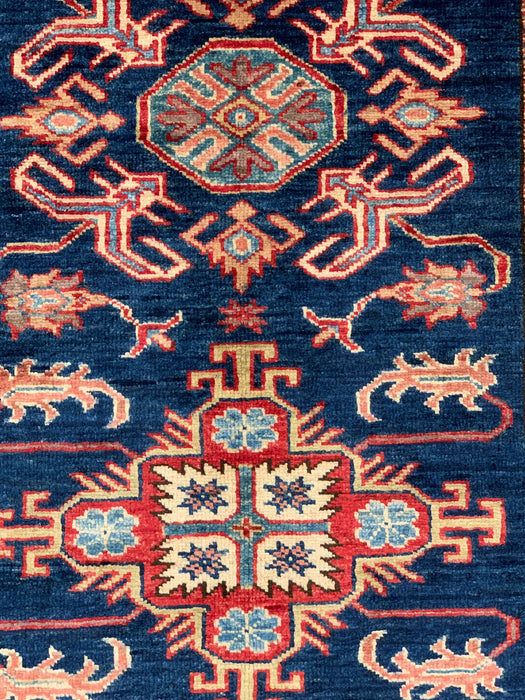 Hand-Knotted Vegetable Dye Kazak Rug from Pakistan, size 3' 4" x 5"