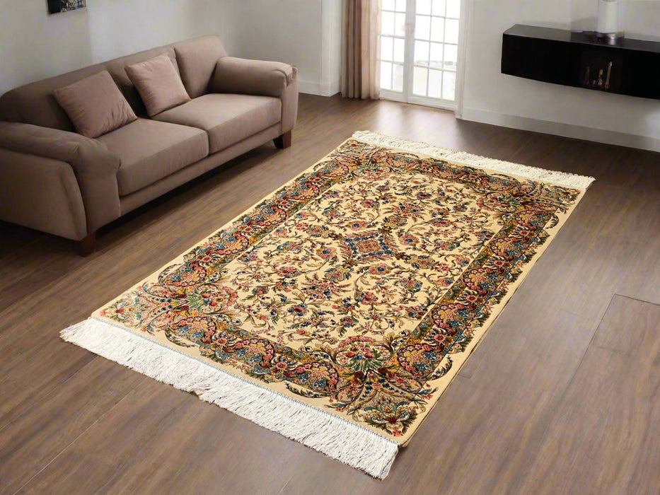 Exquisite 100% Silk Persian Design Rug – Elegant and Luxurious, size 3" x 5" (H)
