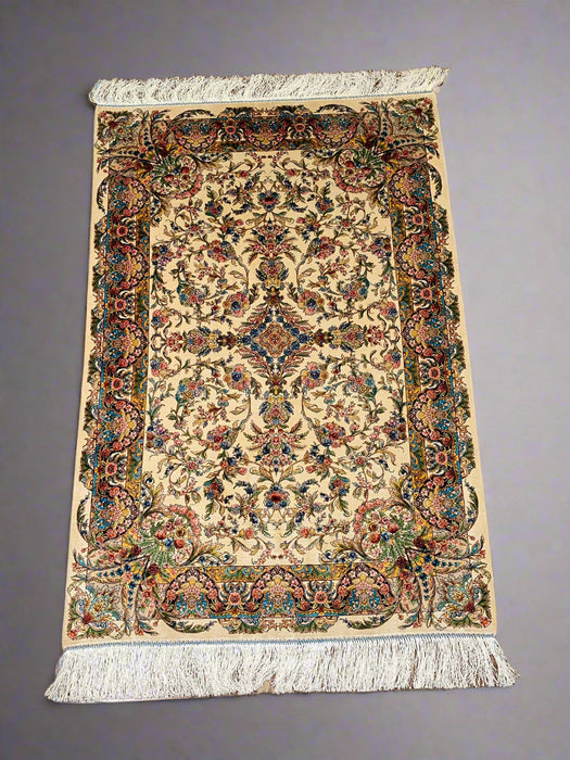 Exquisite 100% Silk Persian Design Rug – Elegant and Luxurious, size 3" x 5" (H)