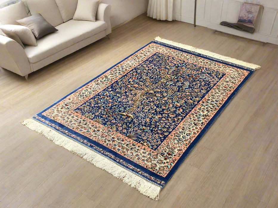 Exquisite 100% Silk Persian Design Rug – Elegant and Luxurious, size 3" x 5" (H)