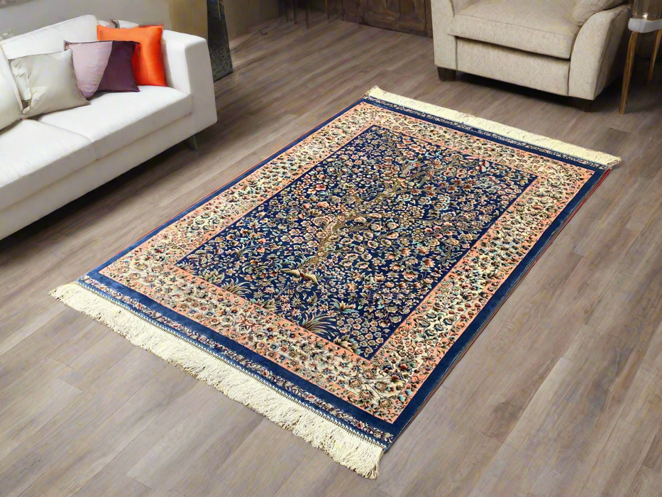 Exquisite 100% Silk Persian Design Rug – Elegant and Luxurious, size 3" x 5" (H)