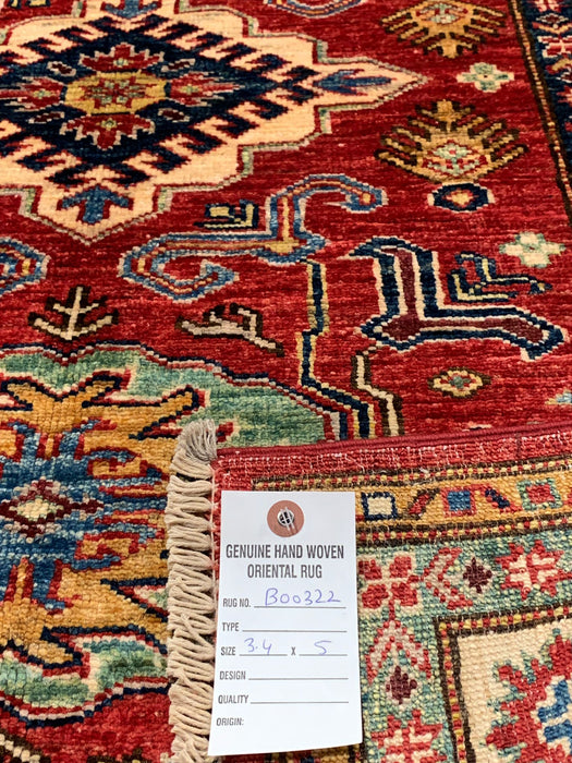 Hand-Knotted Vegetable Dye Kazak Rug from Pakistan, size 3' 4" x 5"