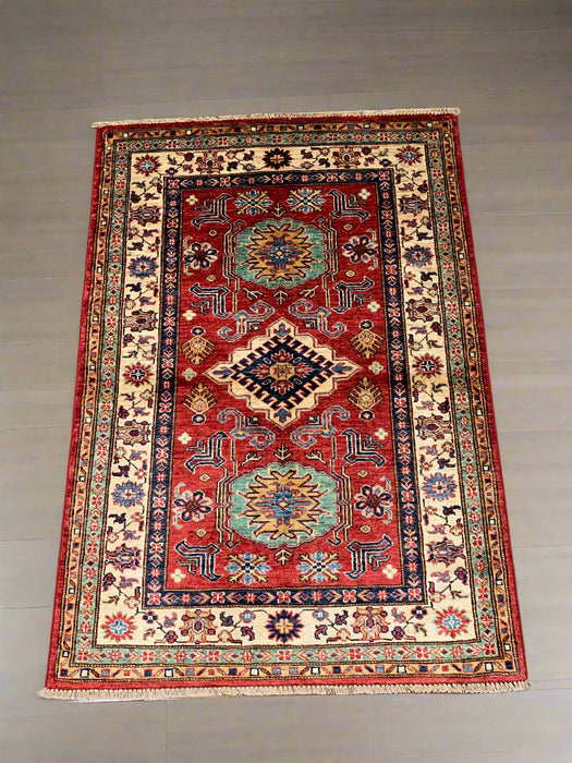 Hand-Knotted Vegetable Dye Kazak Rug from Pakistan, size 3' 4" x 5"