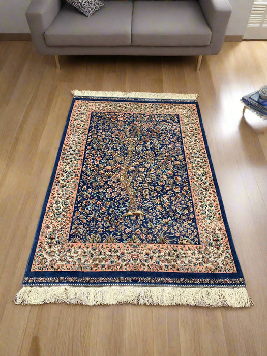 Exquisite 100% Silk Persian Design Rug – Elegant and Luxurious, size 3" x 5" (H)