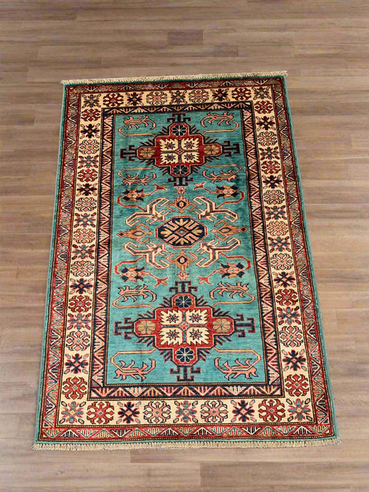 Hand-Knotted Vegetable Dye Kazak Rug from Pakistan, size 3' 5" x 5"