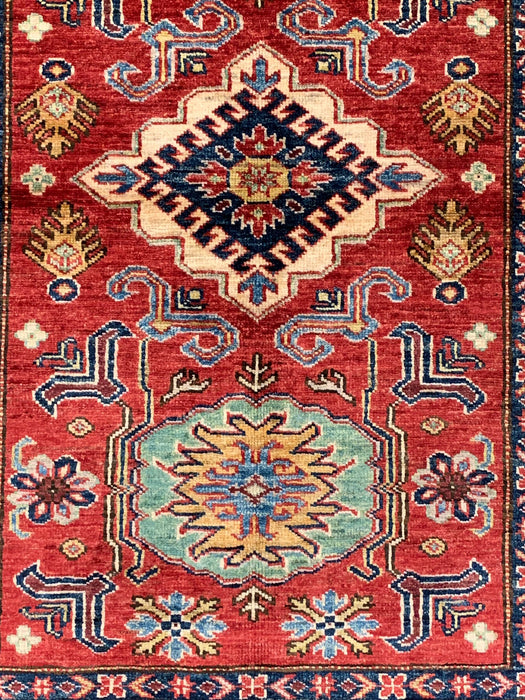 Hand-Knotted Vegetable Dye Kazak Rug from Pakistan, size 3' 4" x 5"