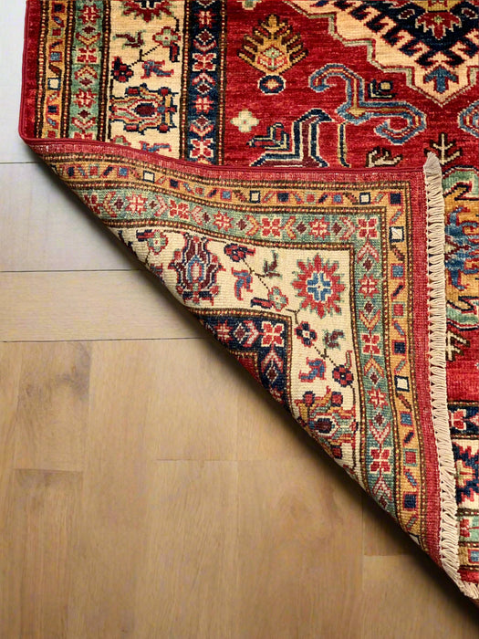 Hand-Knotted Vegetable Dye Kazak Rug from Pakistan, size 3' 4" x 5"