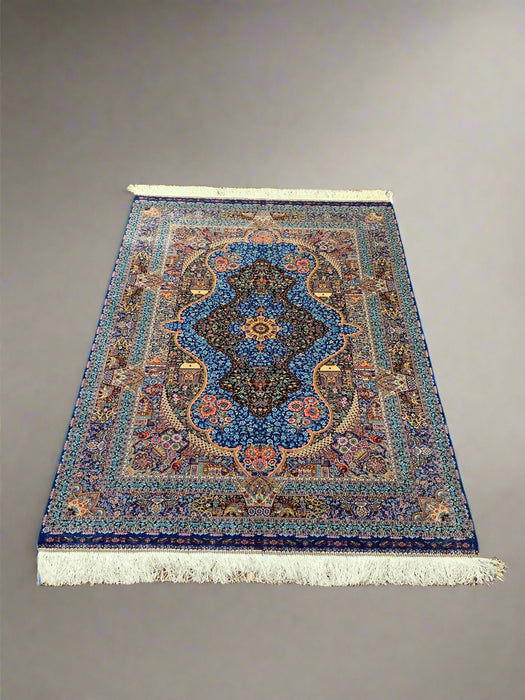 Exquisite 100% Silk Persian Design Rug – Elegant and Luxurious, size 3" x 5" (H)