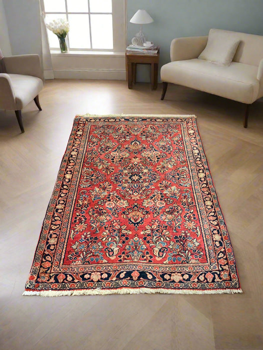 Timeless Beauty, Woven by Hand. Antique Persian Sarouk Rug, size 3' 5" x 5" (F)