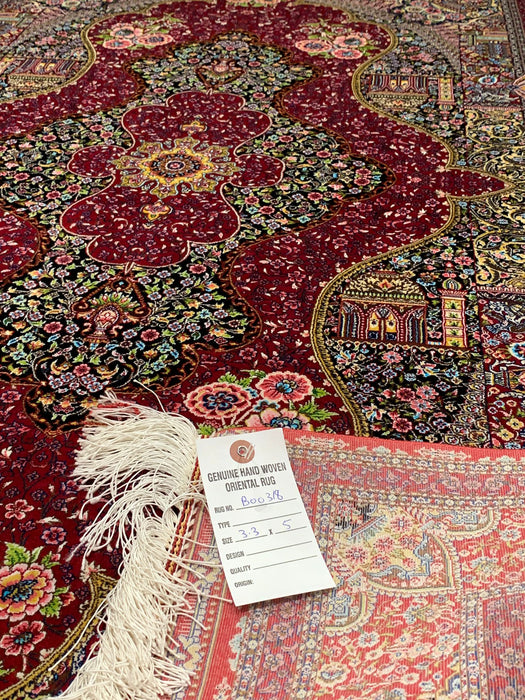 Exquisite 100% Silk Persian Design Rug – Elegant and Luxurious, size 3' 3" x 5"  (H)