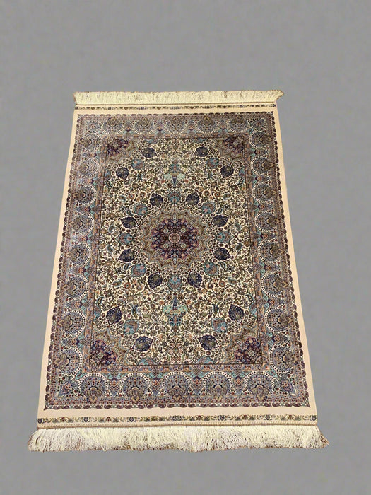 Exquisite 100% Silk Persian Design Rug – Elegant and Luxurious, size 3" x 5" (H)