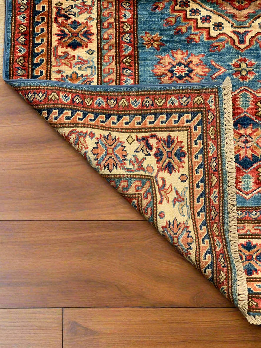 Hand-Knotted Vegetable Dye Kazak Rug from Pakistan, size 3' 6" x 4' 7"
