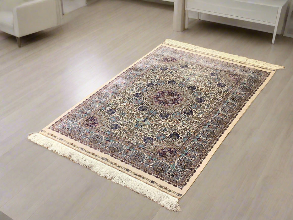 Exquisite 100% Silk Persian Design Rug – Elegant and Luxurious, size 3" x 5" (H)