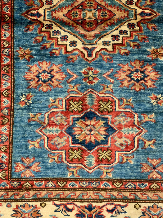 Hand-Knotted Vegetable Dye Kazak Rug from Pakistan, size 3' 6" x 4' 7"