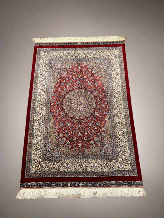 Exquisite 100% Silk Persian Design Rug – Elegant and Luxurious, size 3" x 5" (H)