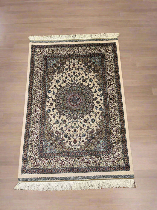 Exquisite 100% Silk Persian Design Rug – Elegant and Luxurious, size 3" x 5" (H)