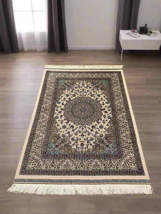 Exquisite 100% Silk Persian Design Rug – Elegant and Luxurious, size 3" x 5" (H)