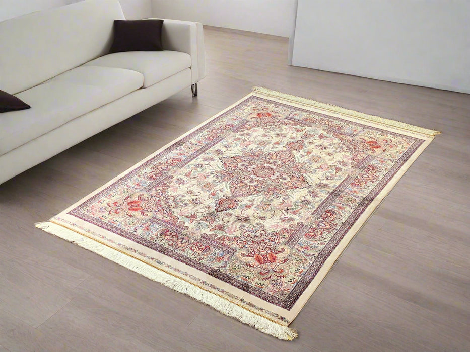 Exquisite 100% Silk Persian Design Rug – Elegant and Luxurious, size 3" x 5" (H)