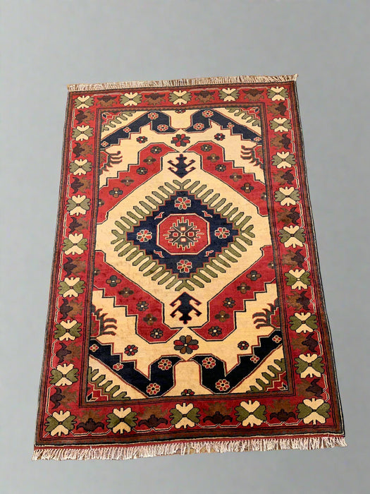 Terkaman Tribal Afghan Oriental Rug, size 4' x 5' 9"