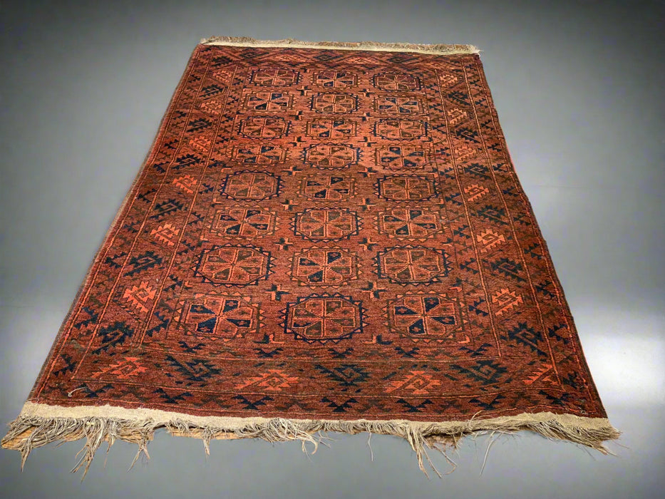 Terkaman Tribal Afghan Oriental Rug, size 4' 10" x 7" (C) Fielpa vintage