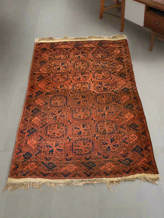 Terkaman Tribal Afghan Oriental Rug, size 4' 10" x 7" (C) Fielpa vintage