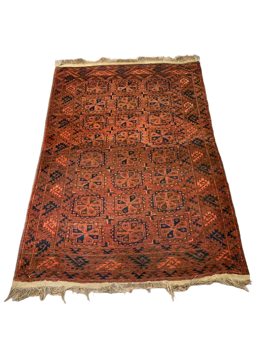 Terkaman Tribal Afghan Oriental Rug, size 4' 10" x 7" (C) Fielpa vintage