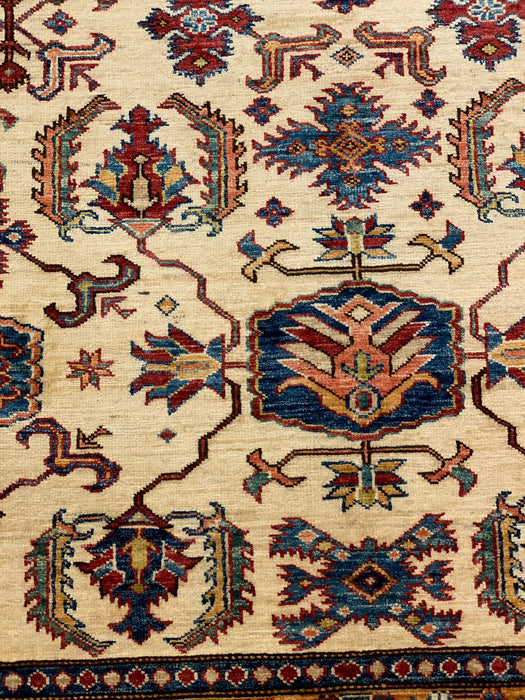 Hand-Knotted Vegetable Dye Kazak Rug from Pakistan, size 5' 11" x 8"
