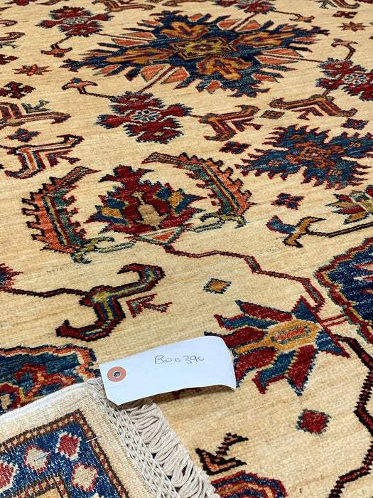 Hand-Knotted Vegetable Dye Kazak Rug from Pakistan, size 5' 11" x 8"