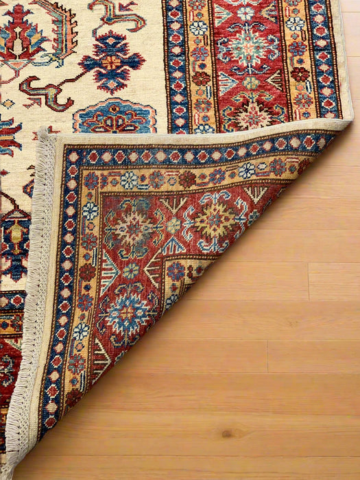 Hand-Knotted Vegetable Dye Kazak Rug from Pakistan, size 5' 11" x 8"