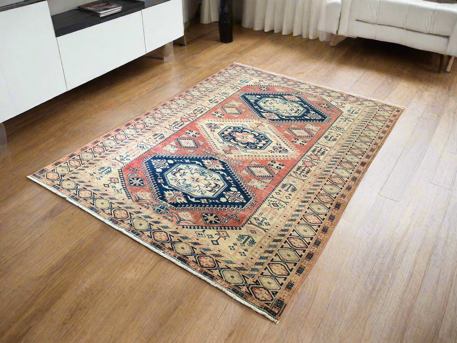 Hand-Knotted Vegetable Dye Kazak Rug from Pakistan, size 5' 9" x 7' 9"