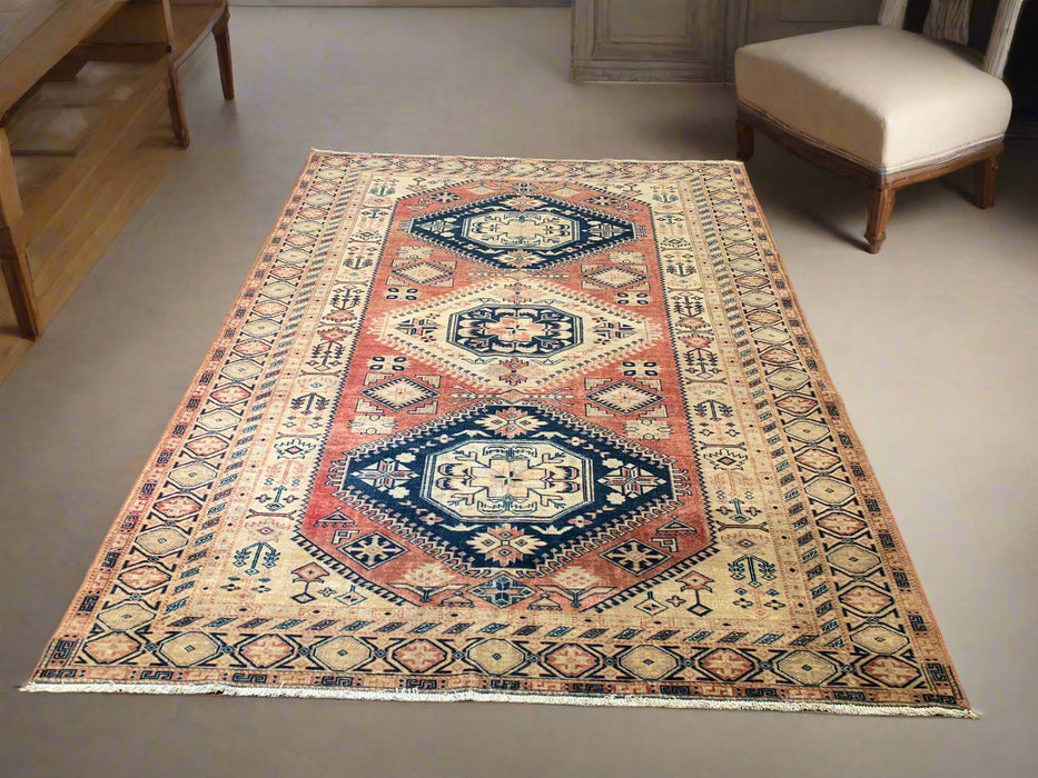 Hand-Knotted Vegetable Dye Kazak Rug from Pakistan, size 5' 9" x 7' 9"