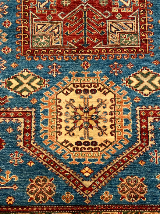 Hand-Knotted Vegetable Dye Kazak Rug from Pakistan, size 5' 7" X 7' 10"