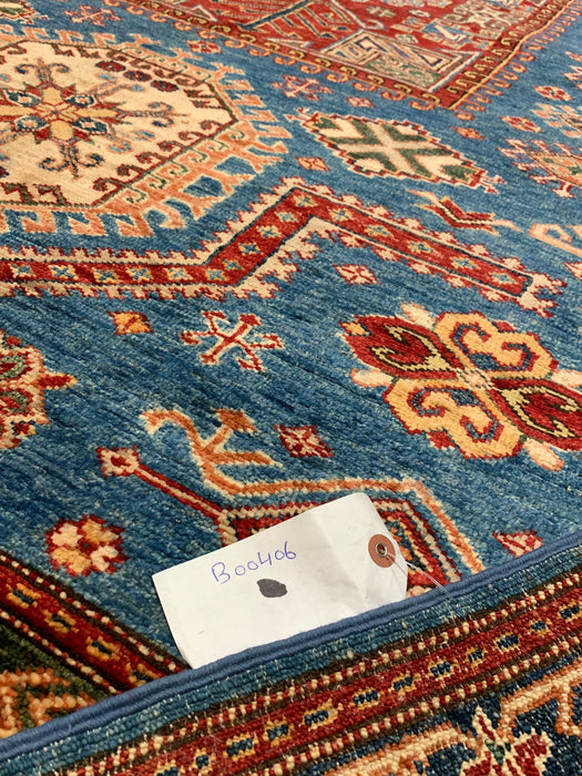 Hand-Knotted Vegetable Dye Kazak Rug from Pakistan, size 5' 7" X 7' 10"