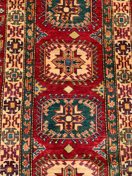 Hand-Knotted Vegetable Dye Kazak Rug from Pakistan, size 4' 2" x 6' 8"