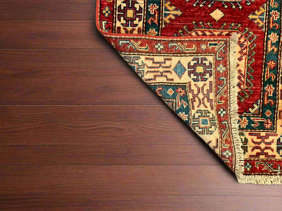 Hand-Knotted Vegetable Dye Kazak Rug from Pakistan, size 4' 2" x 6' 8"
